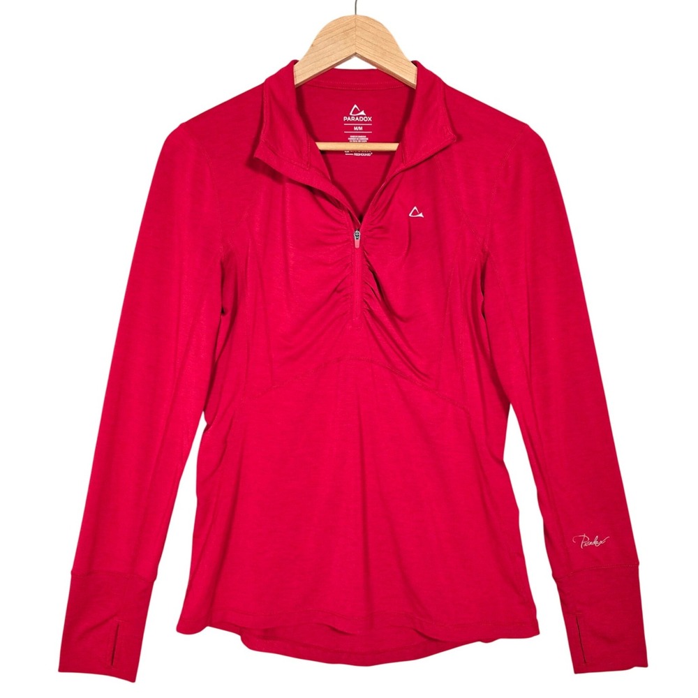 Paradox Women's Red Drirelease Merino Wool Blend Quarter Zip Long Sleeves Top M